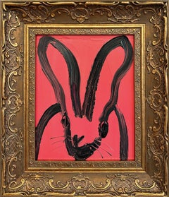 "Rose of Lima" Black Outline Bunny on French Rose Oil Painting on Wood Framed