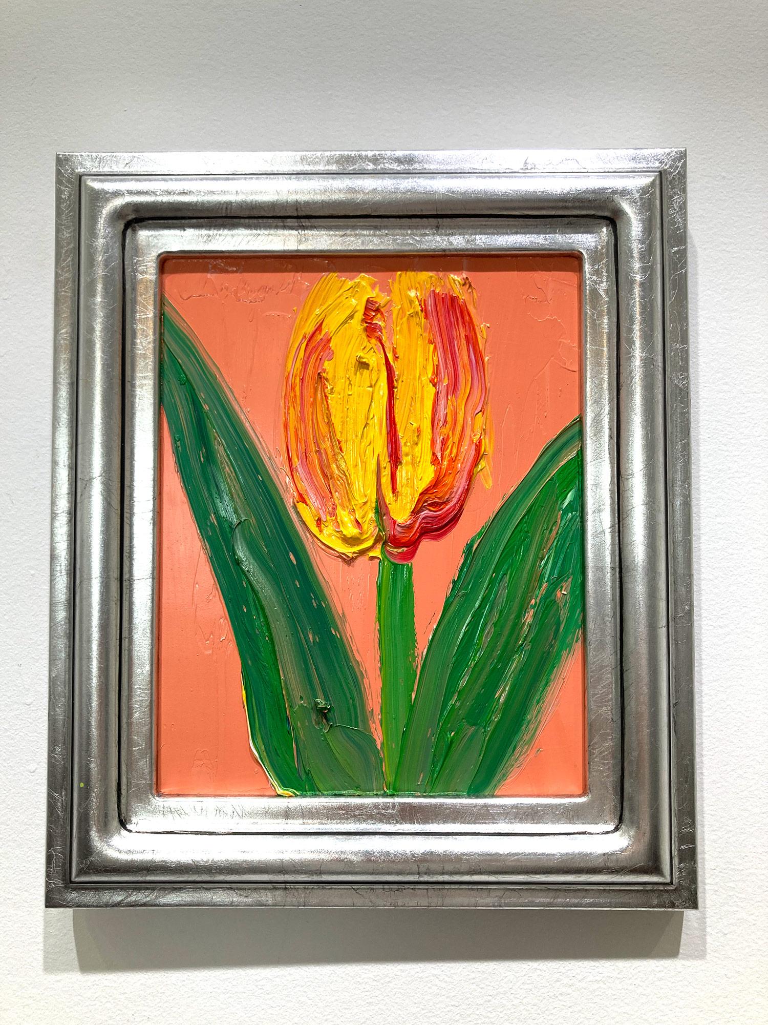 „Rotterdam Field“ Tulpe auf pfirsichfarbenem, orangefarbenem Hintergrund, Ölgemälde, gerahmt im Angebot 8