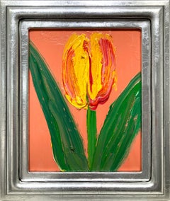 Peinture à l'huile "Rotterdam Field", tulipe sur fond orange pêche, encadrée