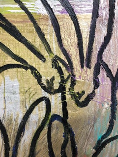 "Round Top" (Black Bunnies on Gold Silver Background with Multi Colored accents)