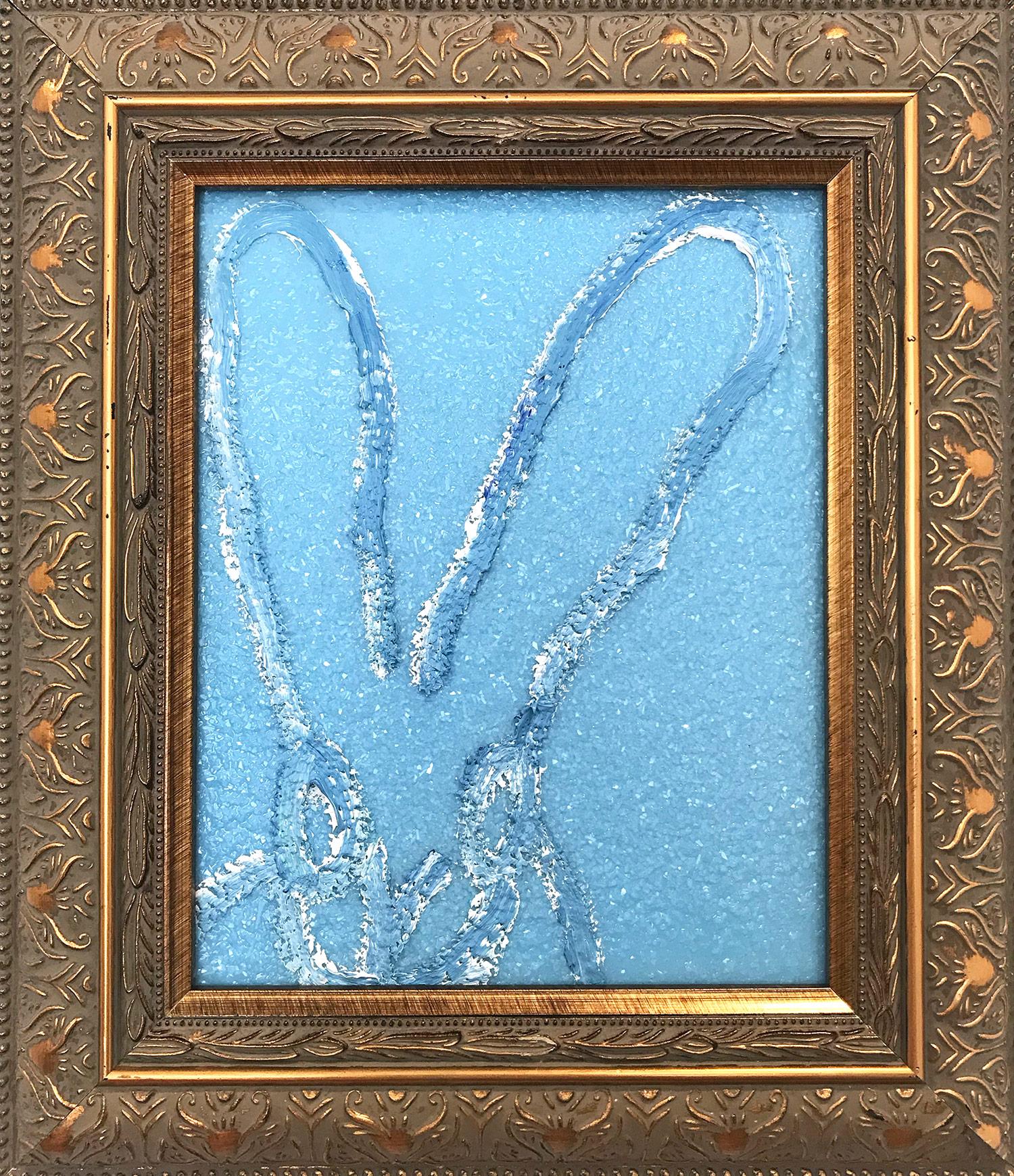 Hunt Slonem Animal Painting - "Saphire" (Diamond Dust Bunny on Light Blue)