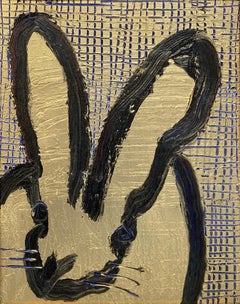 "Partitura" Conejito de contorno negro sobre fondo dorado Pintura al óleo Panel de madera Enmarcado