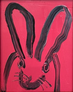 "Shade of Red" Coniglietto dai contorni neri su pittura a olio rosso cerise su Wood con cornice