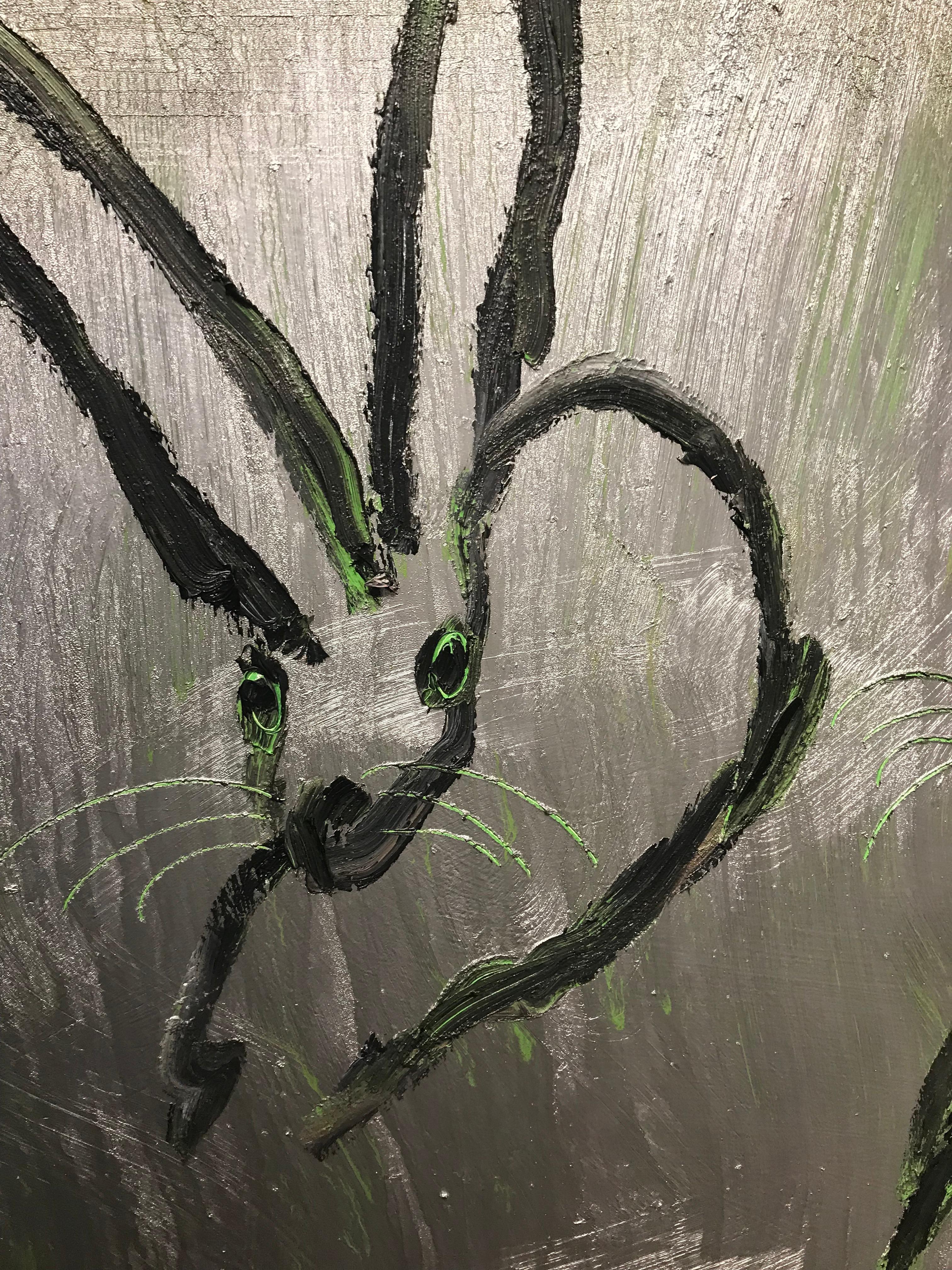 Shamrock  by Hunt Slonem (30 x 40 inches, neo-expressionist, silver, gestural) 1