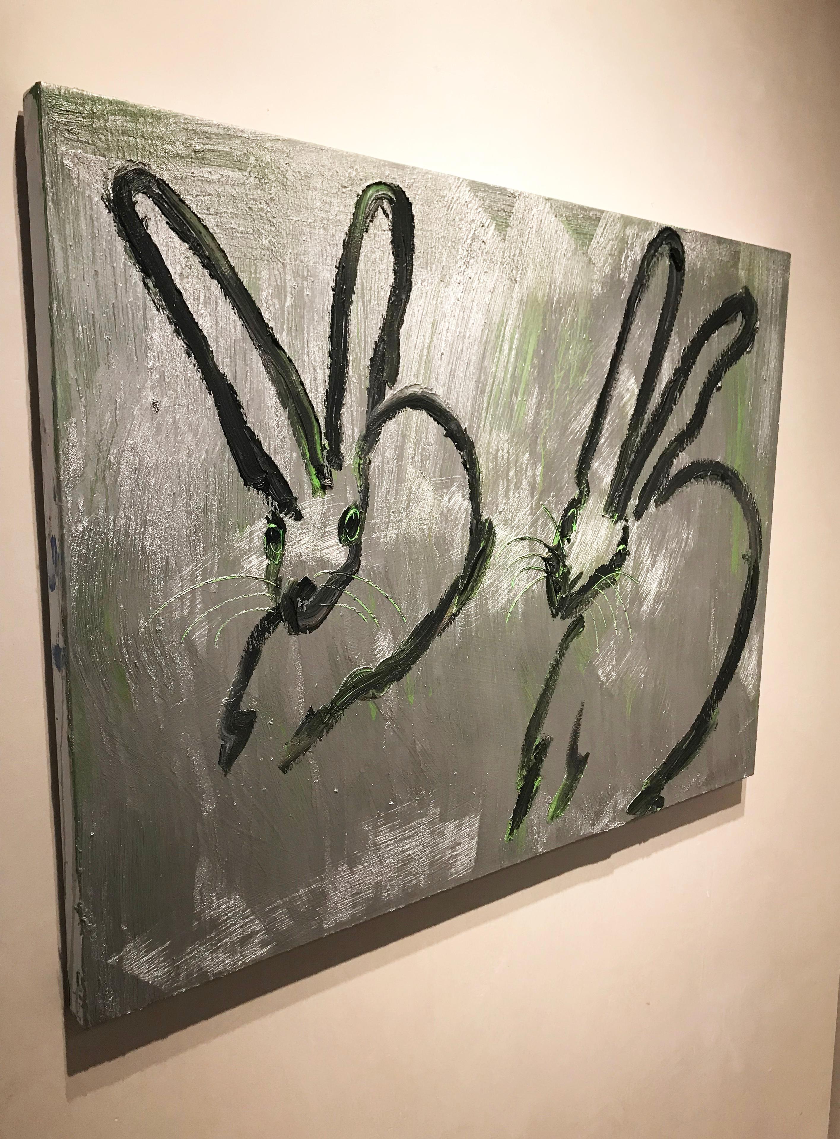 Shamrock  by Hunt Slonem (30 x 40 inches, neo-expressionist, silver, gestural) 2