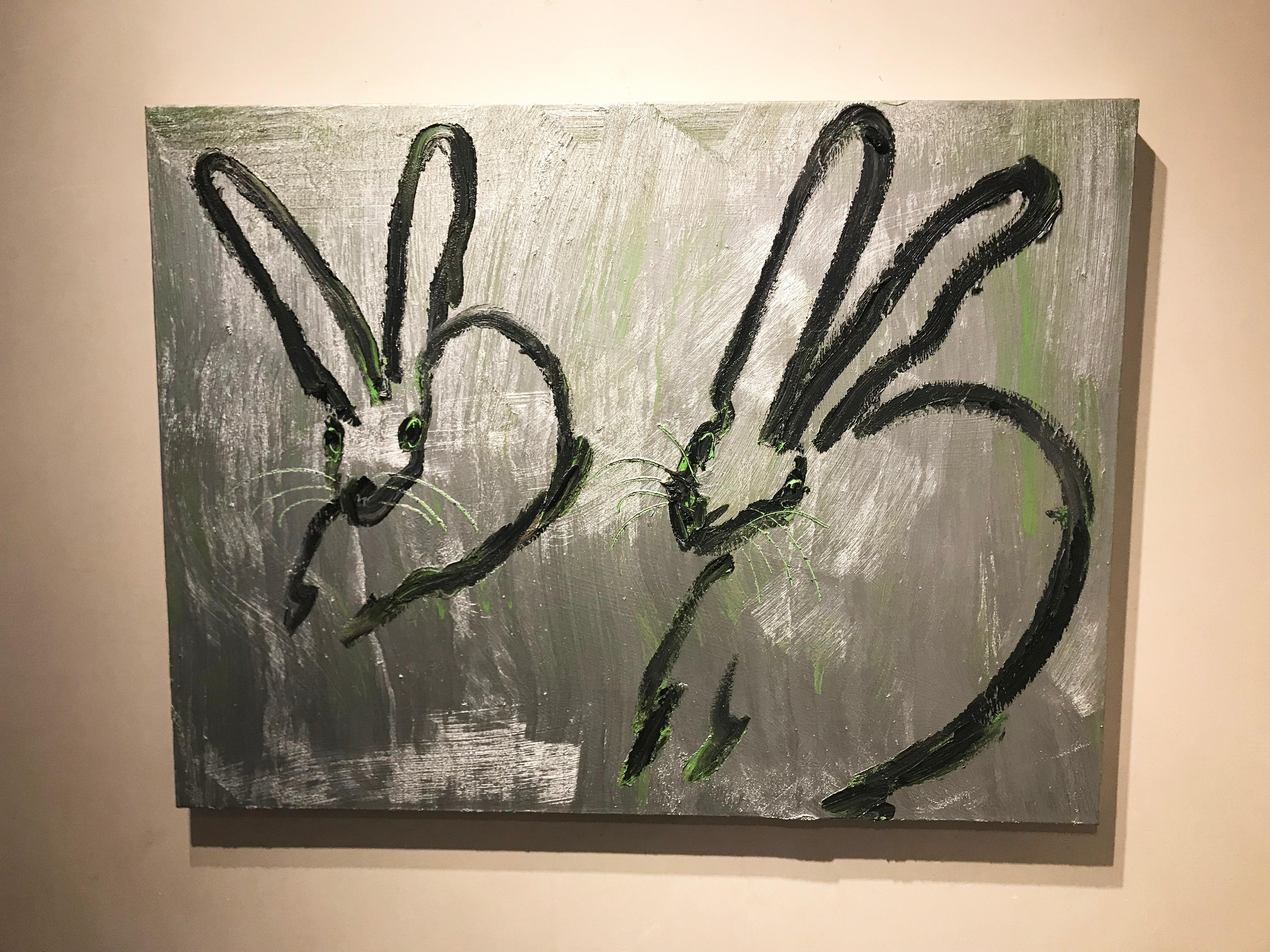 Shamrock  by Hunt Slonem (30 x 40 inches, neo-expressionist, silver, gestural) 3