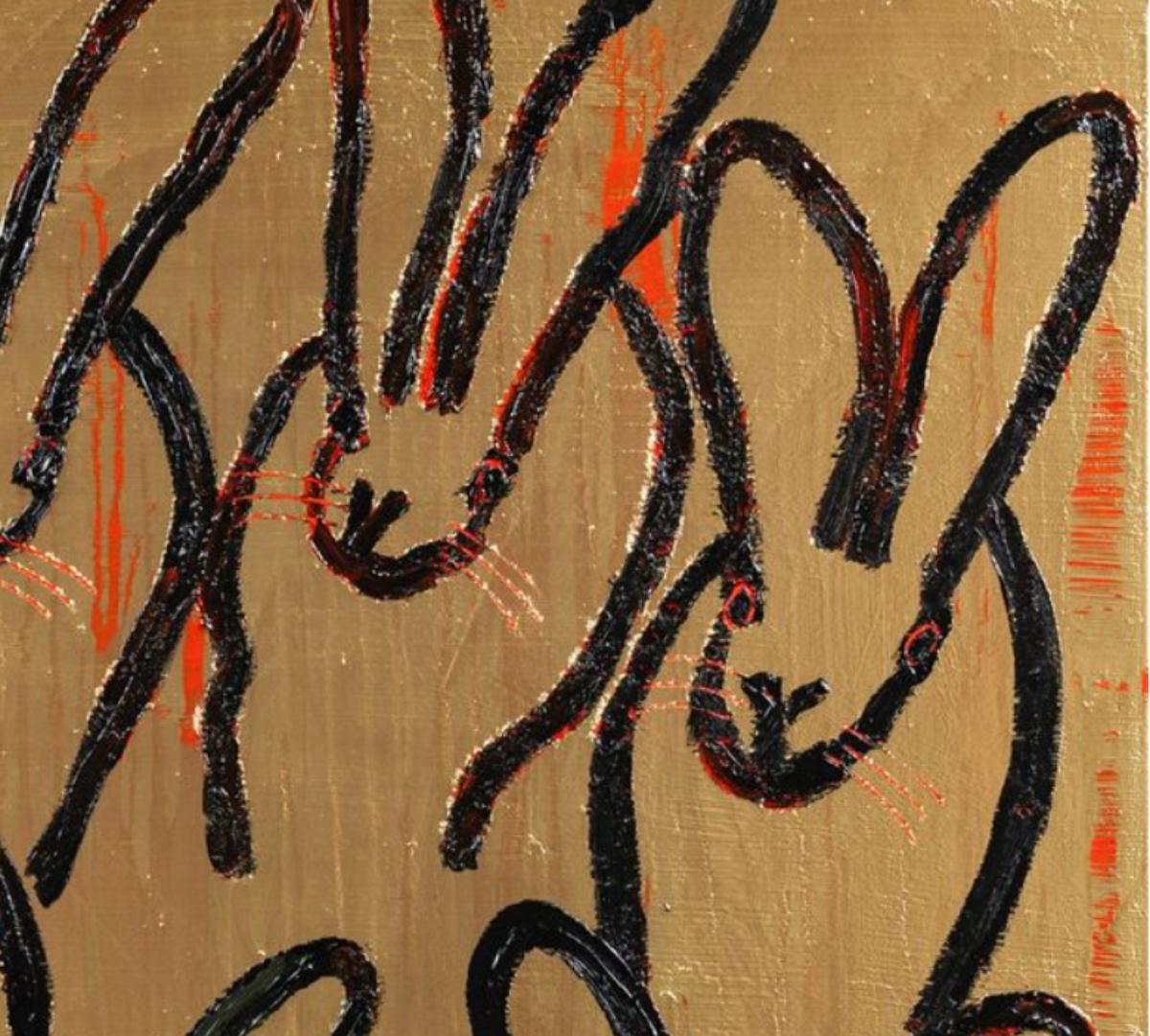 Goldschimmernde Häschen / Ölgemälde / Hunt Slonem - Golden Rule 2