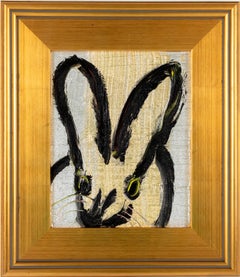 Silver "Bunny Painting" Original Oil Painting in Vintage Gold Frame