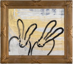 Hunt Slonem "Silver Duet" Coniglietti neoespressionisti Olio su Wood