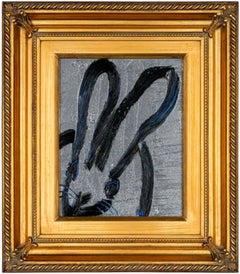 "Silver Streak" Silver and Black Bunny Original Oil painting in Vintage Frame