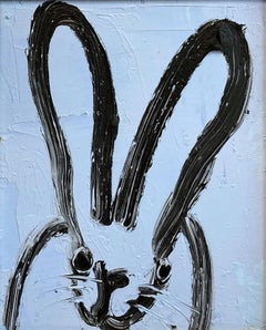 "Sky" Bunny on Periwinkle Light Blue Background Oil Painting on Wood Framed