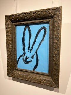 Skylite, Blue Bunny Painting, Oil on Wood, Framed, Contemporary, Signed