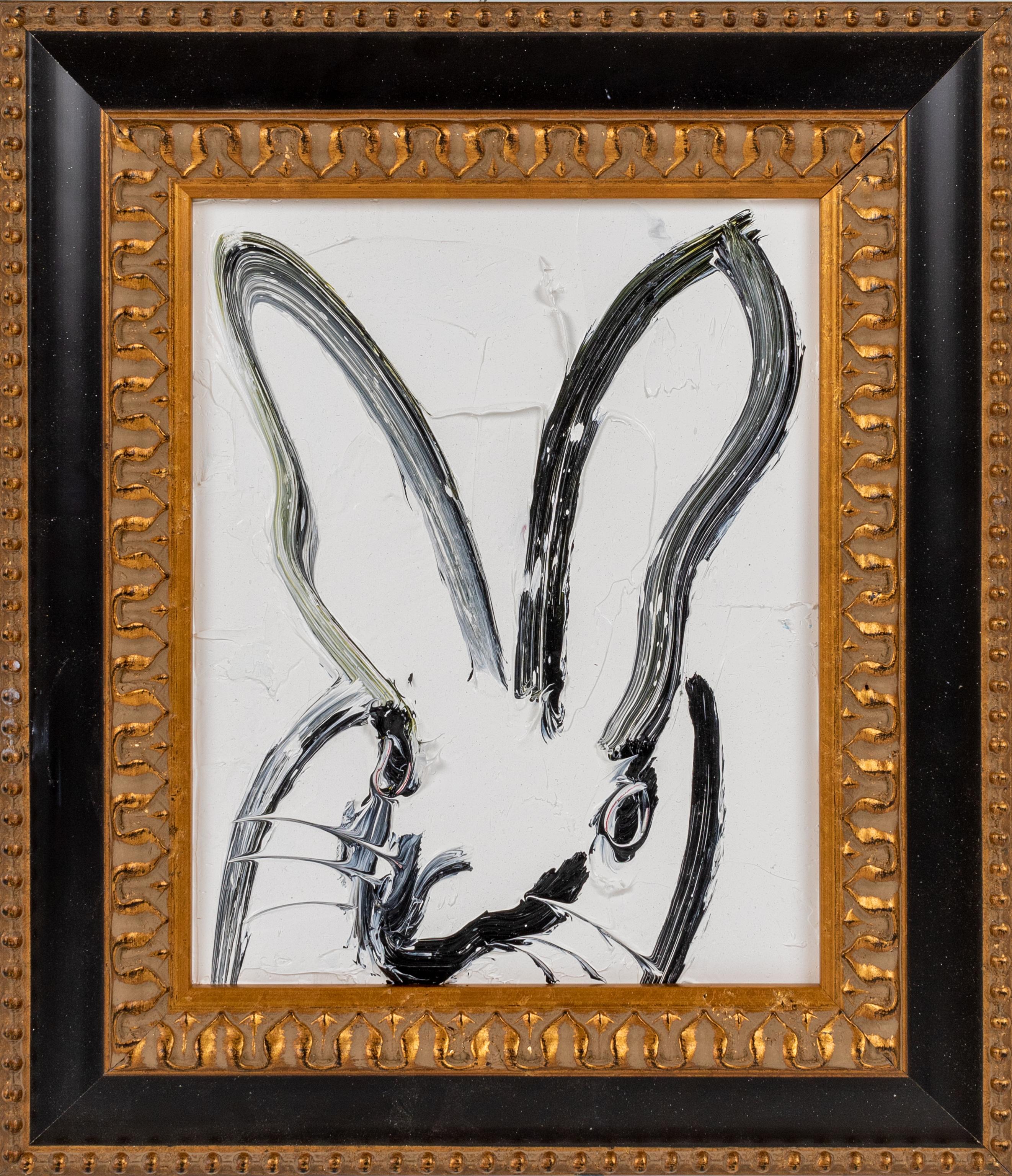 Snow White -black and white gestural rabbit oil painting  - Painting by Hunt Slonem