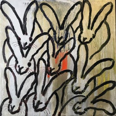 "Some Orange" (Black Bunnies on Gold Silver Background with Colorful accents)