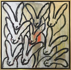 "Some Orange" (Black Bunnies on Gold Silver Background with Colorful accents)