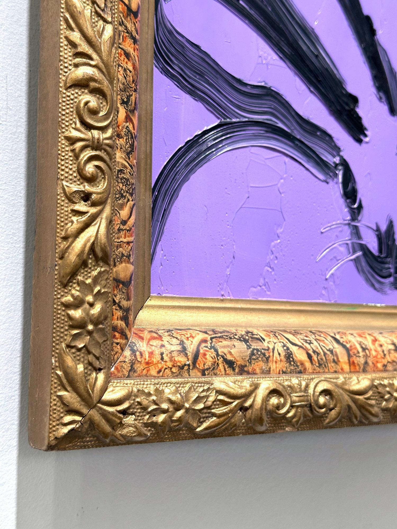 „Sonia“ Schwarzer Hase auf lila Hintergrund, Ölgemälde auf Holzplatte, gerahmt im Angebot 6
