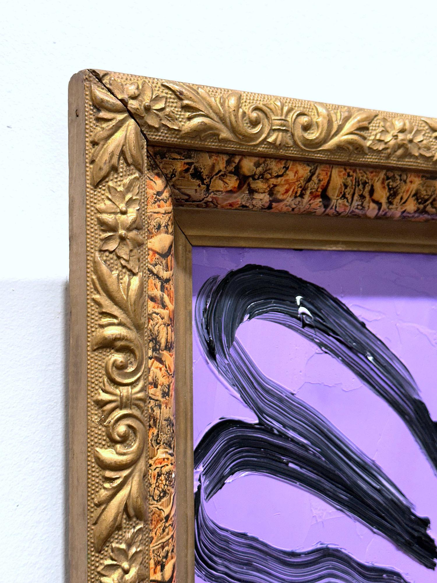 „Sonia“ Schwarzer Hase auf lila Hintergrund, Ölgemälde auf Holzplatte, gerahmt im Angebot 3