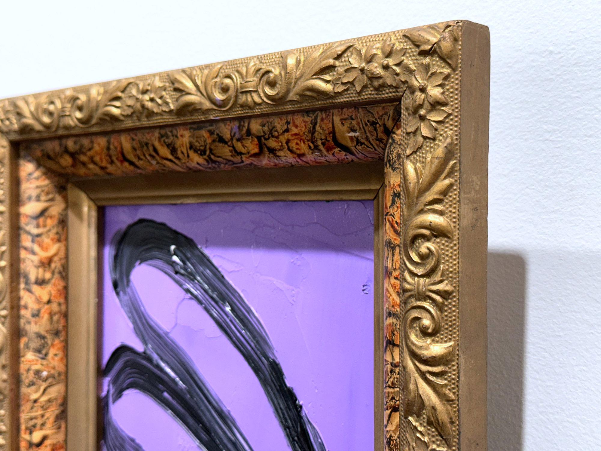 „Sonia“ Schwarzer Hase auf lila Hintergrund, Ölgemälde auf Holzplatte, gerahmt im Angebot 4