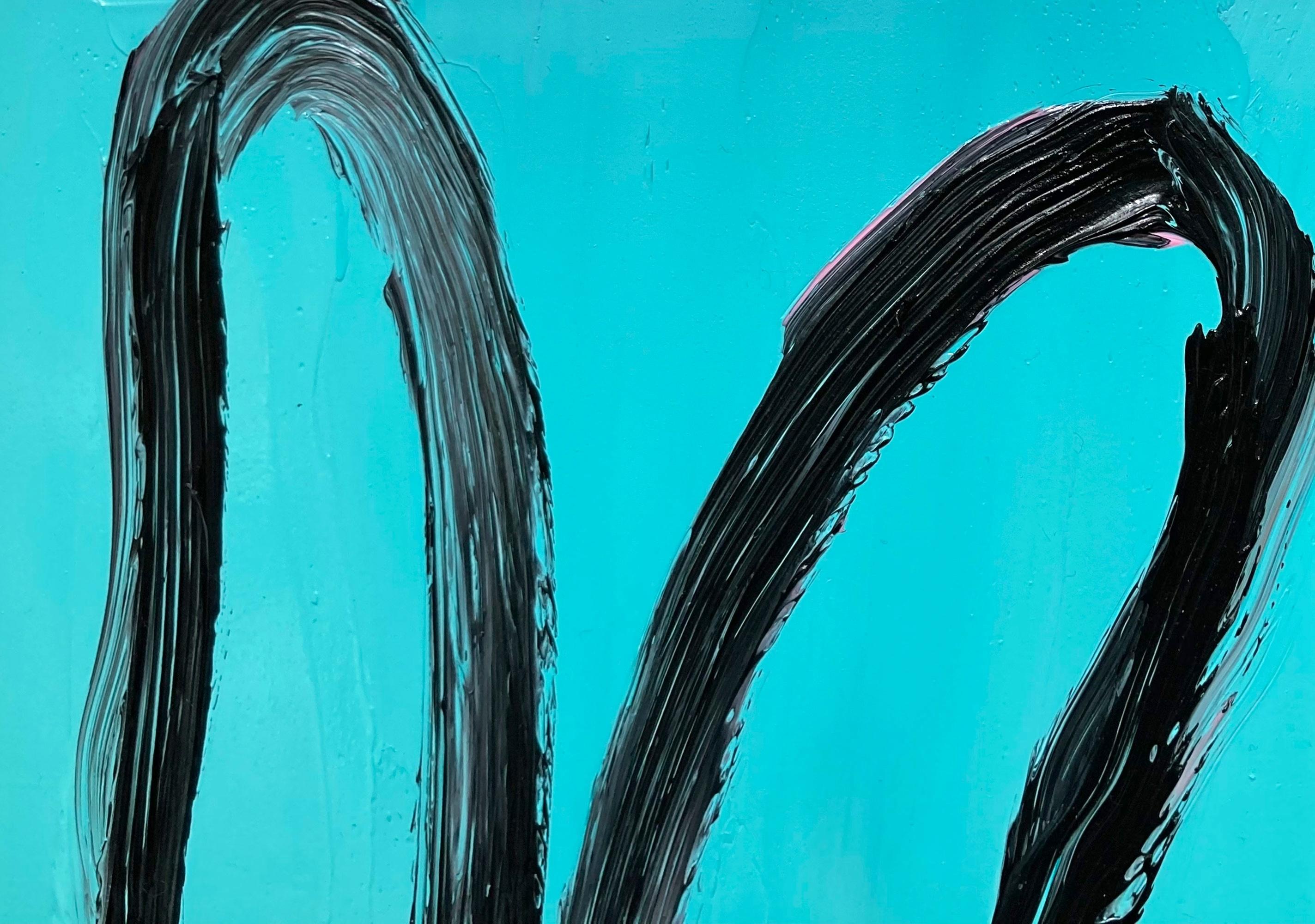 A wonderful composition of one of Slonem's most iconic subjects, Bunnies. This piece depicts a gestural figure of a black bunny on Teal Blue background with thick use of paint. It is housed in a wonderful antique frame. Inspired by nature and a