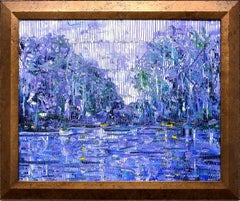 "Spanish Moss Teche Bayou" Purple & Blue Toned Landscape Oil Painting 