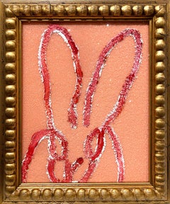 "Sparkle" Resin and Diamond Dust Bunny on Peach Oil Painting on Wood Panel
