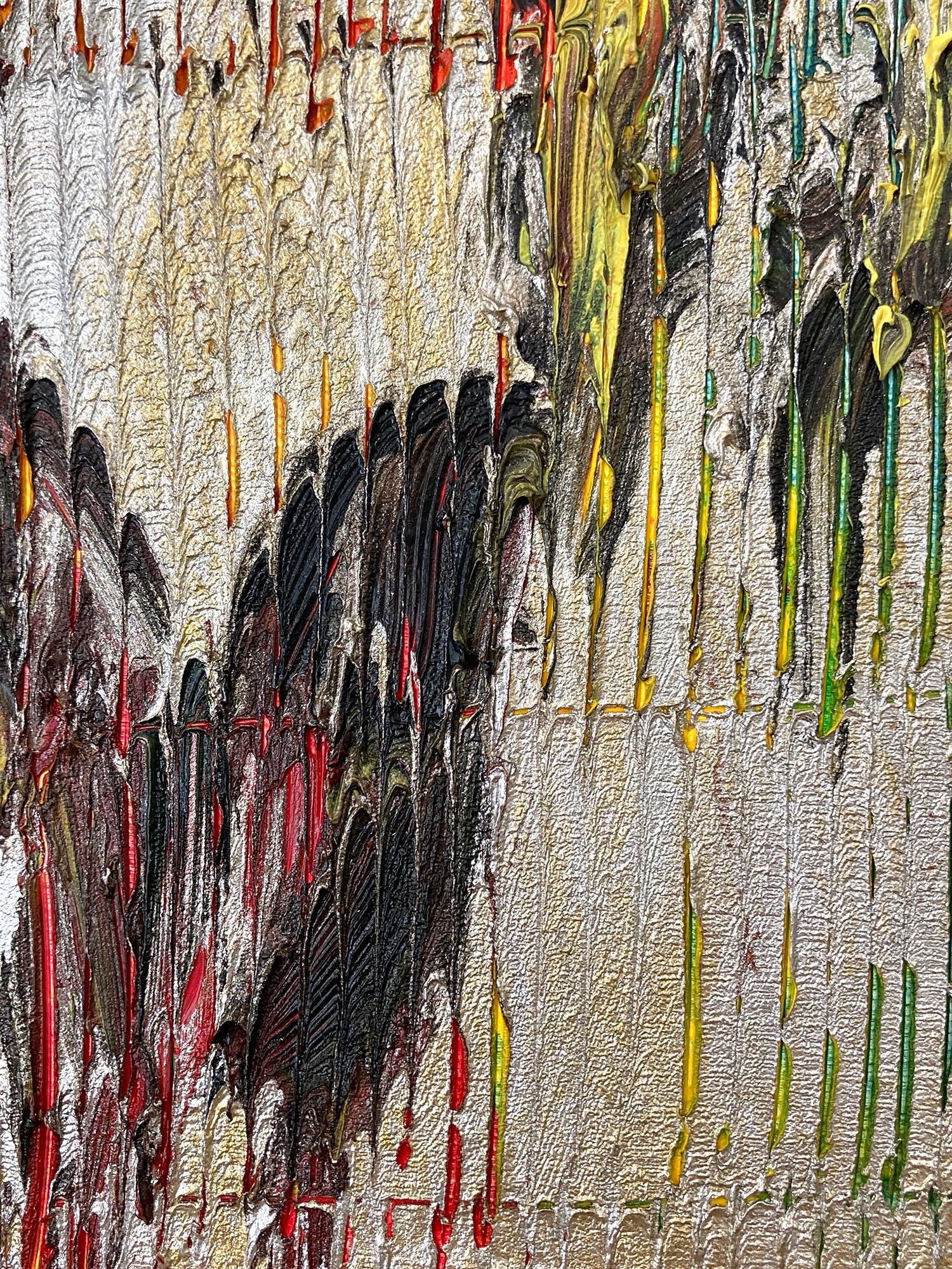 Peinture à l'huile «pice Bush » représentant des papillons multicolores sur fond argenté avec appliques - Néo-expressionnisme Painting par Hunt Slonem