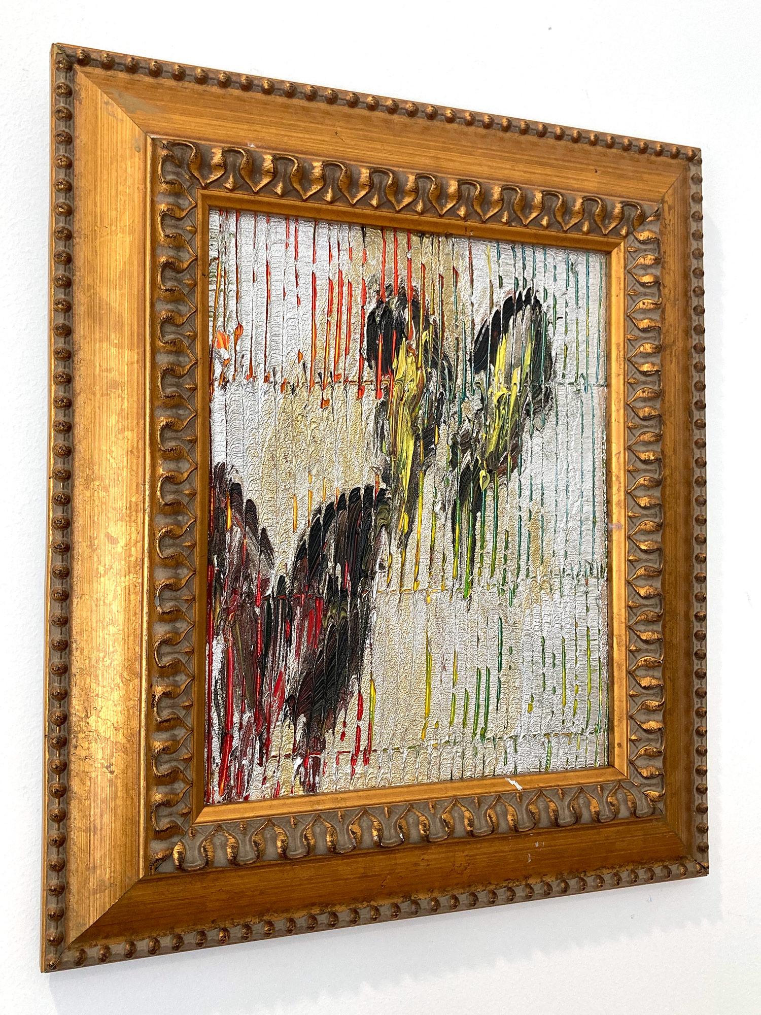 Peinture à l'huile «pice Bush » représentant des papillons multicolores sur fond argenté avec appliques en vente 7