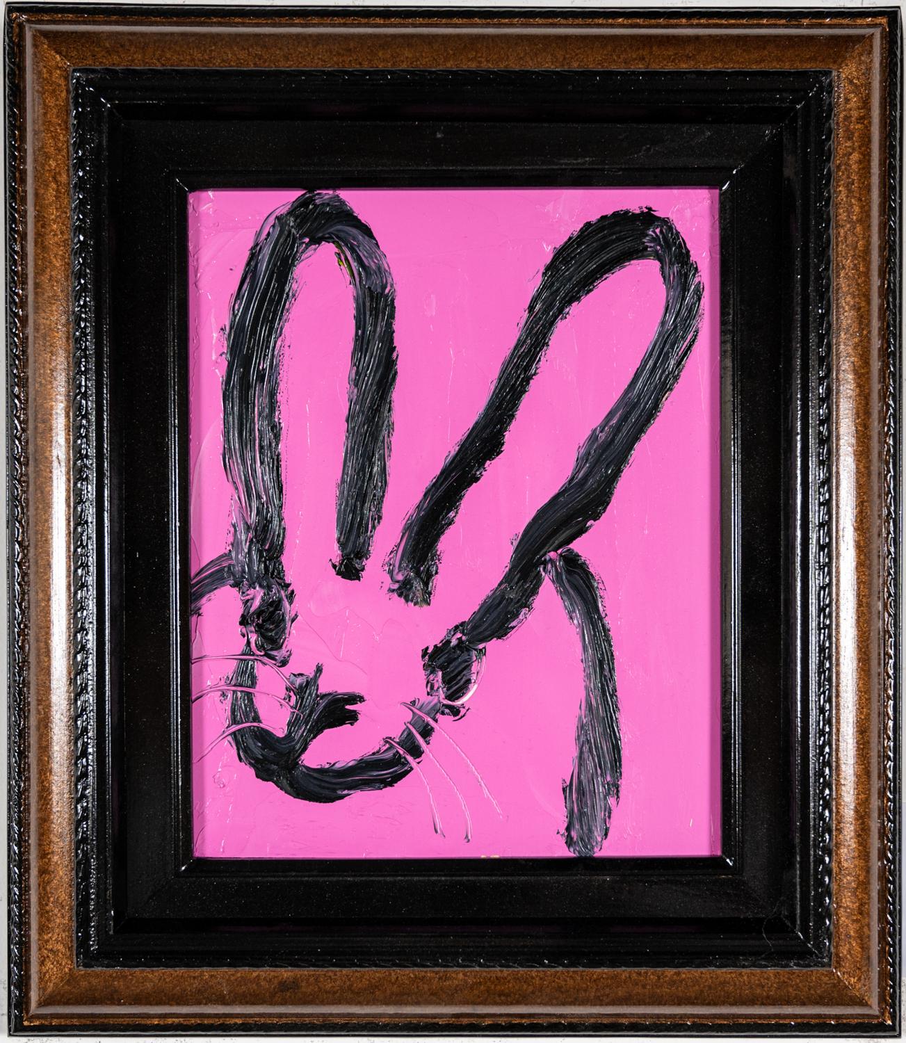 Hunt Slonem Animal Painting - Spring "Bunny Painting" Original Blue Oil Painting in Vintage Frame
