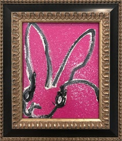 "Sue" (Resin and Diamond Dust Bunny on Fuchsia) Oil Painting on Wood Panel