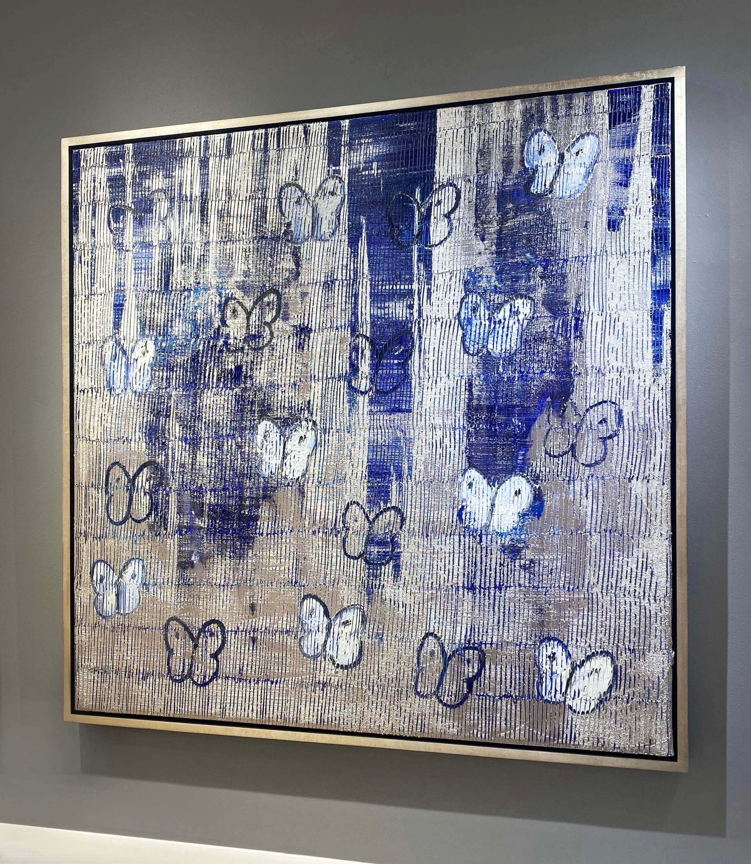 Swing Time Ascension in Blues - Gray Animal Painting by Hunt Slonem