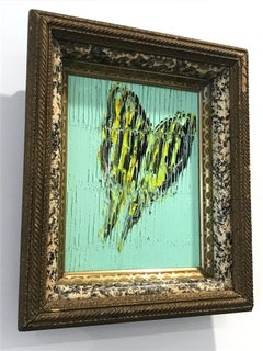 Swollowtail (Butterfly on Turquoise Background with Scoring) Oil on Wood Panel