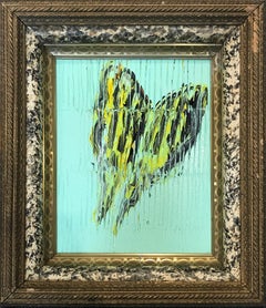 Swollowtail (Butterfly on Turquoise Background with Scoring) Oil on Wood Panel