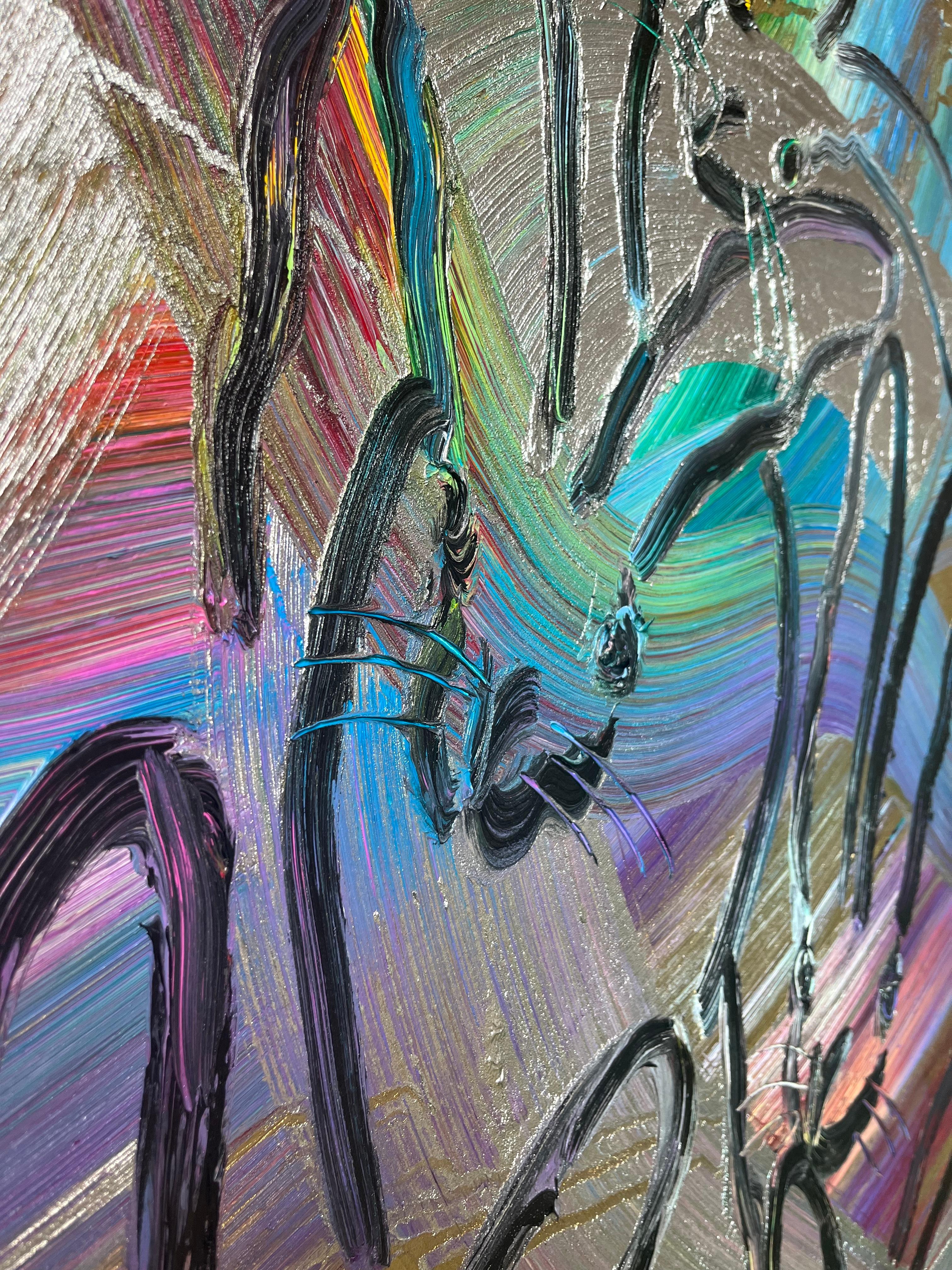 Martes de tótems altos - Animal Painting Gris de Hunt Slonem