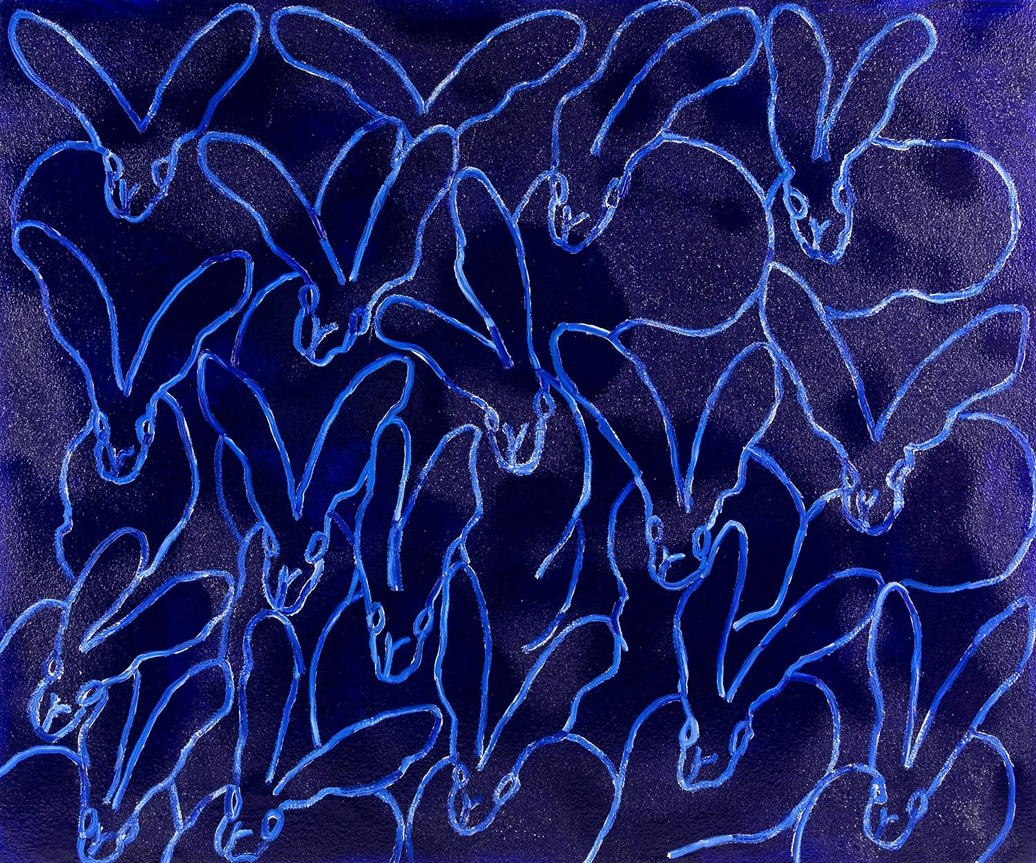 Hunt Slonem Animal Painting - Tanzania Blues (Diamond Dust Bunnies on Ultramarine Blue) Oil Painting on Canvas