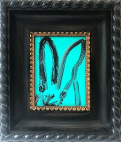 "Teal" (Black Outlined Bunny on Teal Turquoise Background)