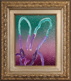 'Teal/Purple Bunny' Unique Painting with Diamond Dust