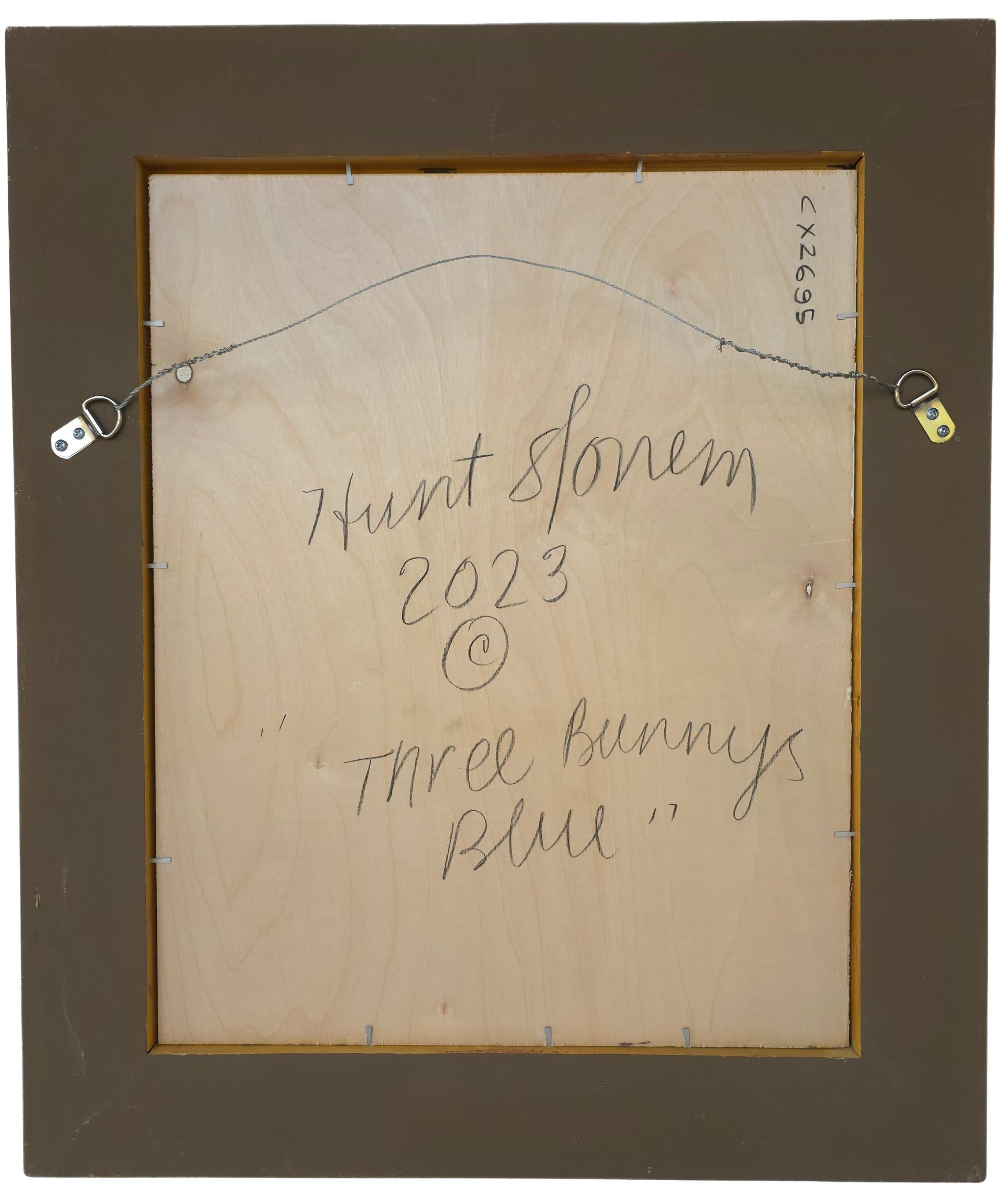 Tre coniglietti blu - Painting di Hunt Slonem