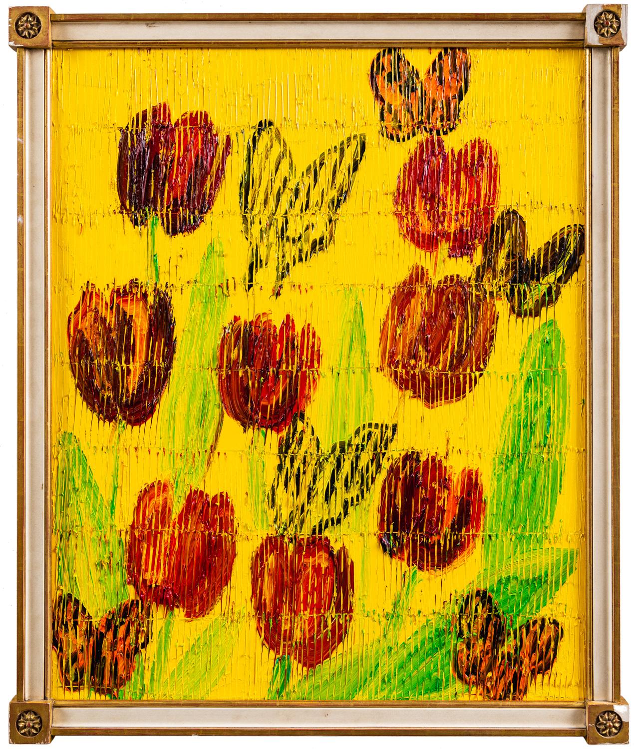 "Tiger Swallowtail & Morning Cloak" Butterflies & Tulips on Yellow Background