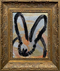 "Totem New Roads" Bunny on Gold & Silver w Orange Background Oil Painting Framed