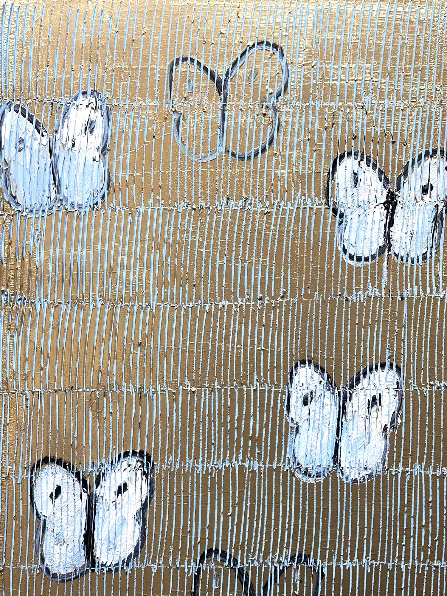 A wonderful composition of one of Slonem's most iconic subjects, Butterflies. This piece depicts delicate butterflies in ascension placed in a wonderful golden landscape. Slonem traces his famous crosshatch details throughout the piece, with thick