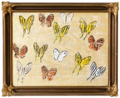 Untiled "Butterfly Painting" Original Gold Oil Painting in Vintage Frame