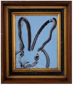 Untitled, Black and White Bunny on Blue