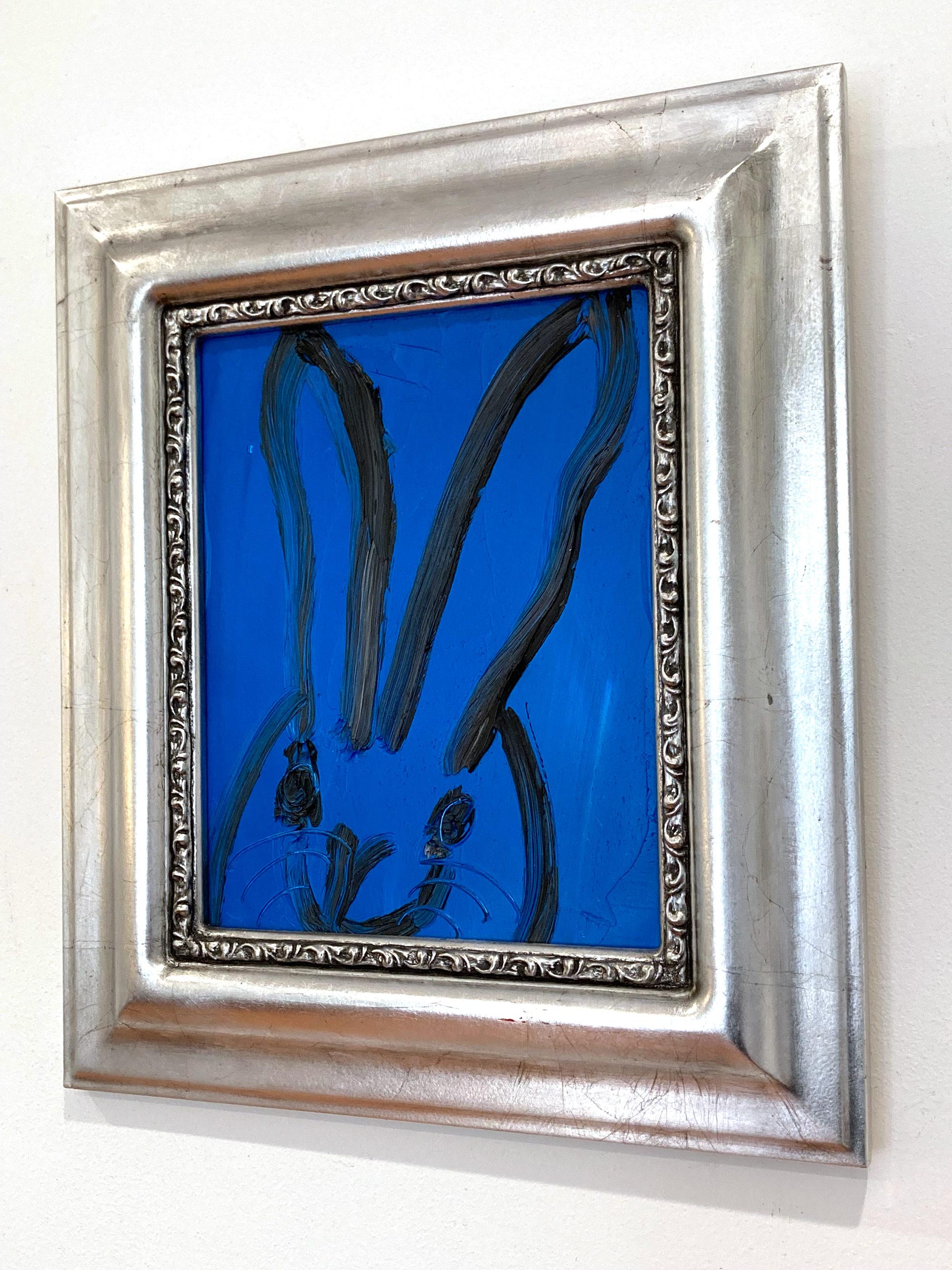 Untitled Schwarzer Hase auf ägyptisch blauem Hintergrund Ölgemälde auf Holz Gerahmt im Angebot 8