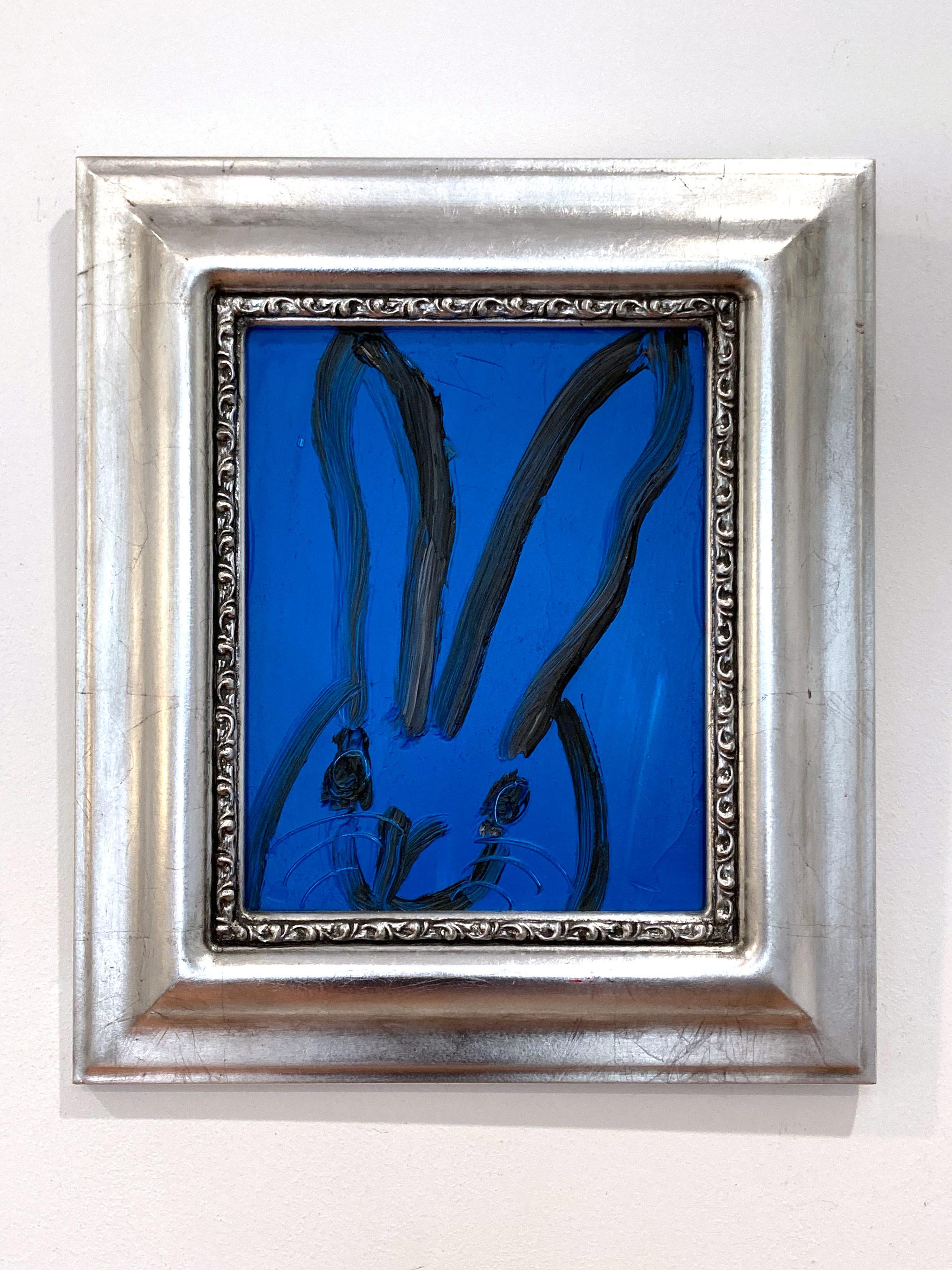 Untitled Schwarzer Hase auf ägyptisch blauem Hintergrund Ölgemälde auf Holz Gerahmt im Angebot 9