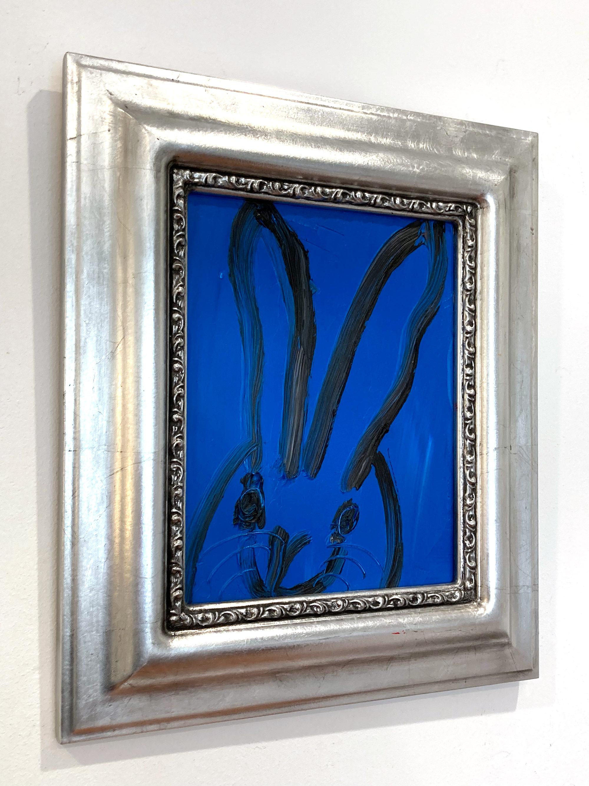Untitled Schwarzer Hase auf ägyptisch blauem Hintergrund Ölgemälde auf Holz Gerahmt im Angebot 10