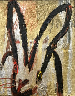 "Untitled" (Black Bunny on Gold and Multicolor Background)