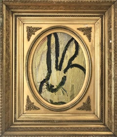 "Untitled" (Black Bunny on Gold Background with Multi Colored accents)
