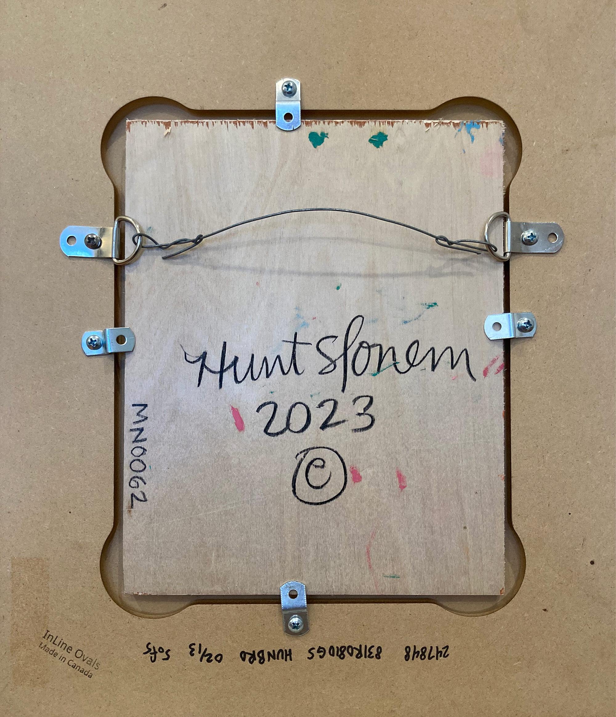 Untitled Black Outline Bunny on Persian Green Ölgemälde auf Holzplatte Gerahmt im Angebot 8