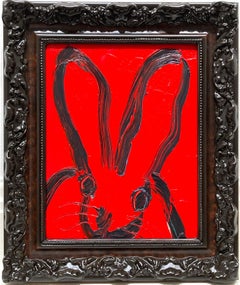 "Untitled" Black Outlined Bunny on Candy Apple Red Background with Frame