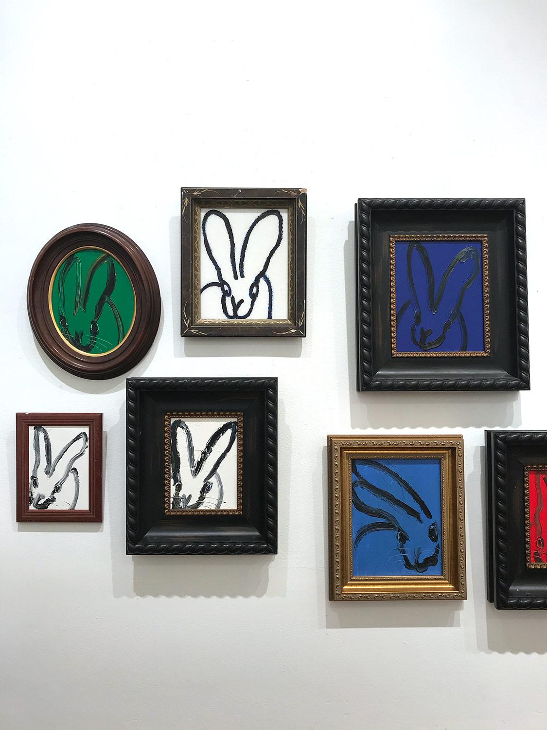 Untitled (Black Outlined Bunny on Midnight Blue Background) Oil on Wood Panel 8
